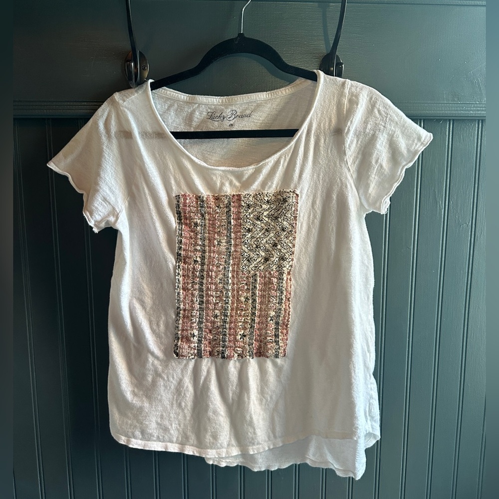 Lucky Brand White Tee with American Flag Patch